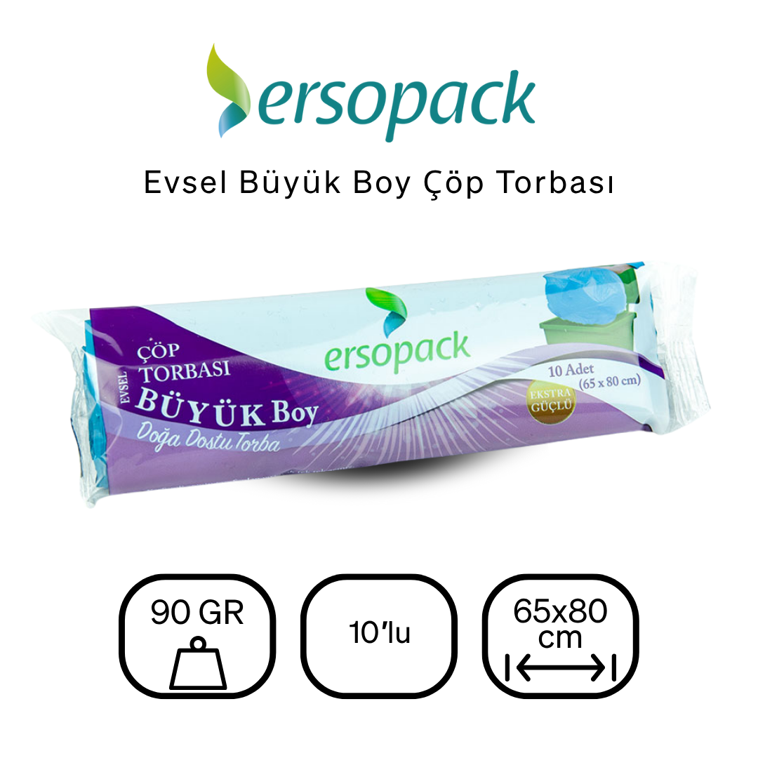 Ersopack Büyük Boy 65x80 cm Çöp Torbası 8 Rulo