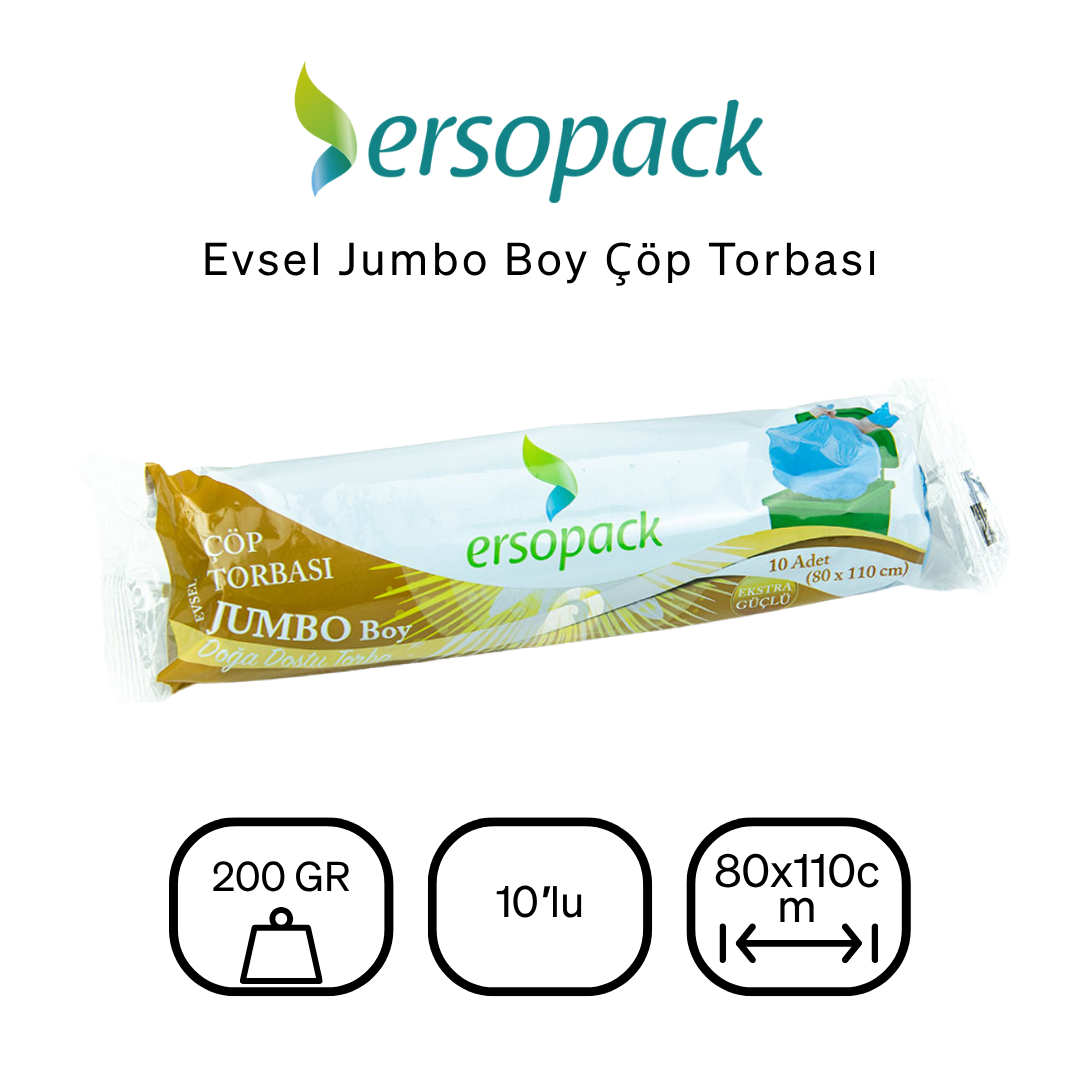 Ersopack Jumbo Boy 80x110 cm Çöp Torbası 4 Rulo