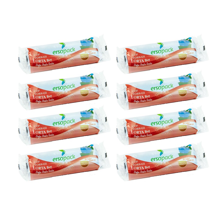 Ersopack Orta Boy 55x60 cm Çöp Torbası 8 Rulo